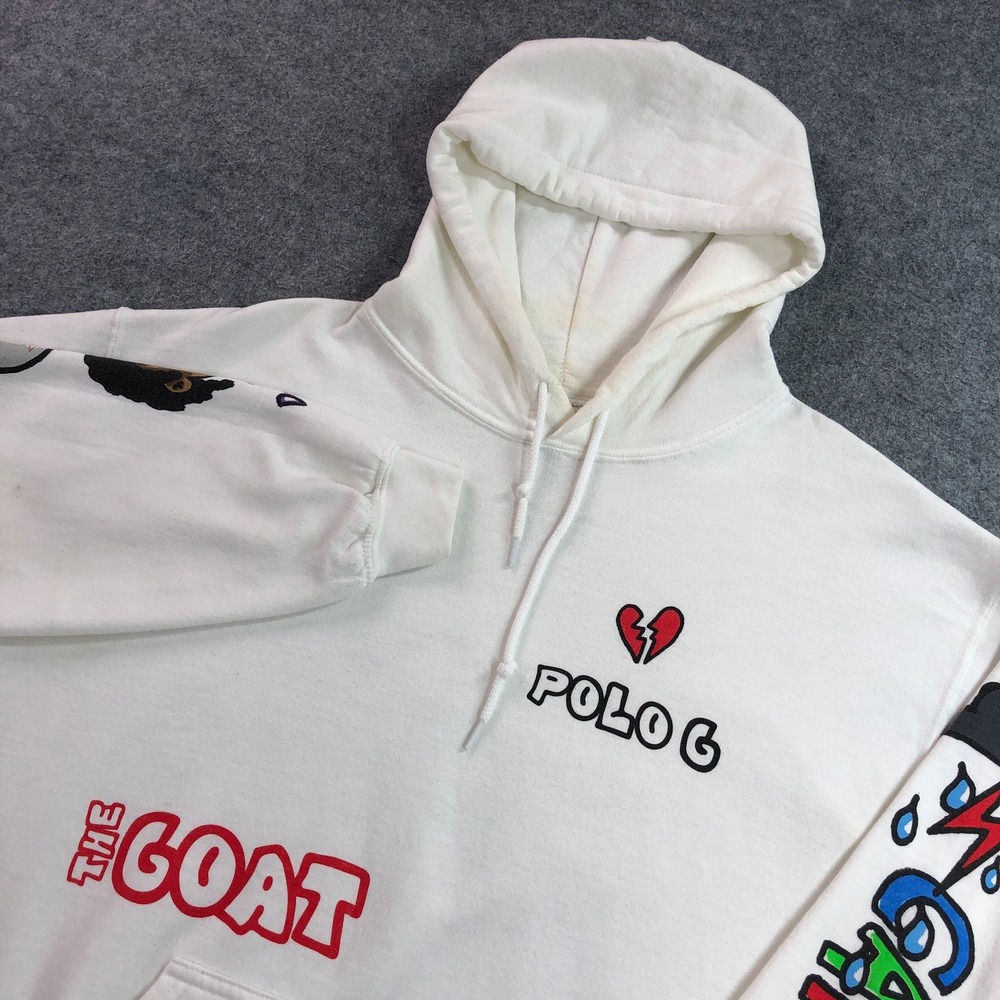Polo G Mens Hoodie Size M White GOAT Sports Graphic Capalot Pullover